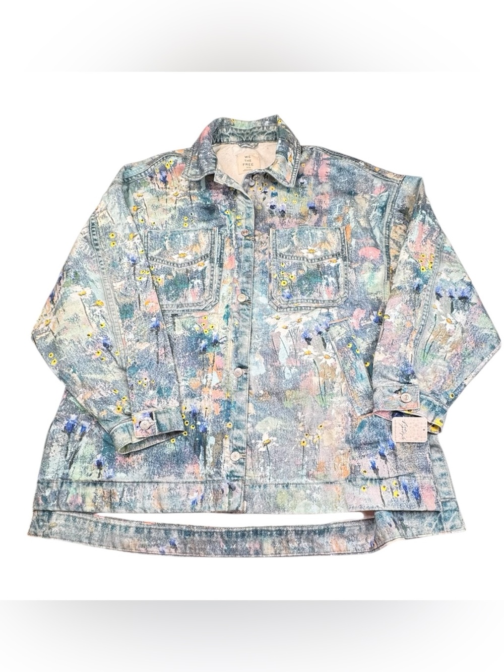NWT WE THE FREE Jean Jacket Women's Medium Blue Madison City Illusions Denim